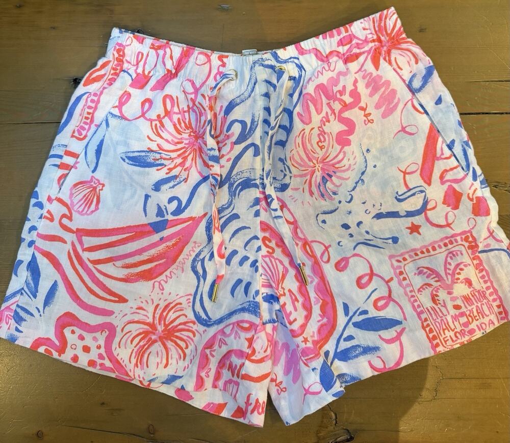 Lilly Pulitzer Lagoon Linen Shorts XXS Palm Beach Florida Coastal Sailboat